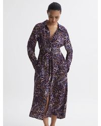 Reiss - Tabitha Animal-print Woven Midi Dress - Lyst