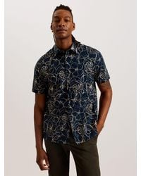 Ted Baker - Cavu Floral Outline Short Sleeve Cotton Shirt - Lyst