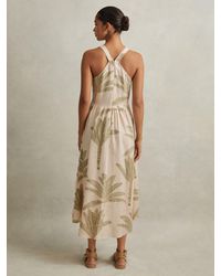 Reiss - Petite Anna Leaf Print Sleeveless Linen Midi Dress - Lyst
