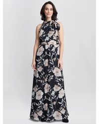 Gina Bacconi - Lexi Floral Print Tie Neck Maxi Dress - Lyst