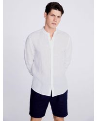 Moss - Tailored Fit Linen Grandad Collar Shirt - Lyst