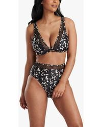 South Beach - Leopard Print Mesh Panel Bikini Top - Lyst
