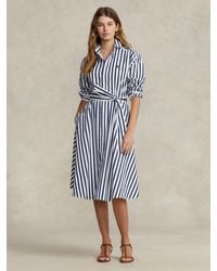 Ralph Lauren - Belted Striped Cotton Shirt Dress - Lyst