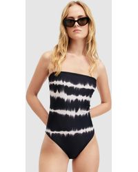 AllSaints - Curtis Abstract Print Bandeau Swimsuit - Lyst