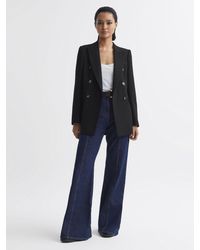 Reiss - Lana Textured Wool Blend Double Breasted Blazer - Lyst