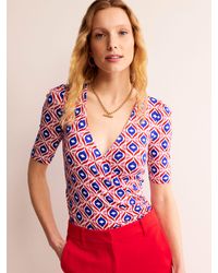 Boden - Wrap Front Abstract Wave Print Jersey Top - Lyst