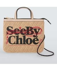 See By Chloé - Logo Straw Tote Bag - Lyst