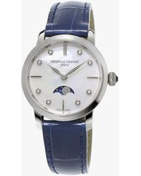 Frederique Constant - Fc206mpwd1s6 Slimline Moonphase Stainless Steel And Crococalf-leather Watch - Lyst