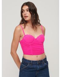 Superdry - Ruched Mesh Crop Corset Top - Lyst