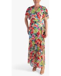 Chesca - Tropical Print Faux Wrap Chiffon Maxi Dress - Lyst