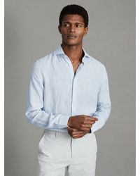 Reiss - Ruban - Soft Blue Fine Stripe Linen Button-through Shirt - Lyst