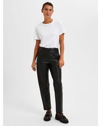 SELECTED - Straight Cut Leather Trousers - Lyst