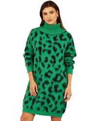 Yumi' - Animal Roll Neck Knitted Dress - Lyst