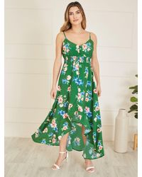 Yumi' - Floral Print High Low Frill Hem Midi Dress - Lyst