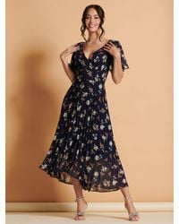 Jolie Moi - Pleated Floral Chiffon Maxi Dress - Lyst