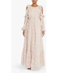 True Decadence - Floral Broderie Cold Shoulder Ruffle Maxi Dress - Lyst