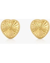 Ib&b - 9ct Gold Diamond Cut Heart Stud Earrings - Lyst