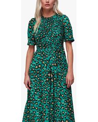 Whistles - Petite Painted Leopard Midi Shirred Dress - Lyst