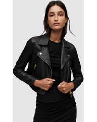 AllSaints - Elora Cropped Leather Biker Jacket - Lyst