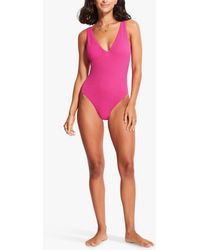 Seafolly - Sea Dive Deep V-neck One Piece Swimsuit - Lyst