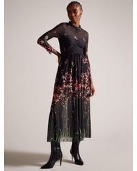 Ted Baker - Susenaa Floral Print Mesh Midi Dress - Lyst