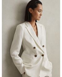 Reiss - Lori - White Viscose-linen Double Breasted Suit Blazer, Us 8 - Lyst