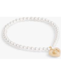 COACH - Sculpted C Heart Charm Faux Pearl Bracelet - Lyst