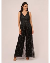 Adrianna Papell - Beaded Georgette Wide Leg Jumpsuit - Lyst
