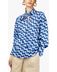Somerset by Alice Temperley Cloud Print Tie Neck Ruffle Blouse - Blue