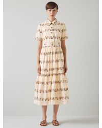 LK Bennett - Bella Shell Print Tiered Midi Shirt Dress - Lyst