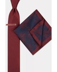 Moss - Plain Tie With Bar & Pocket Square Set - Lyst