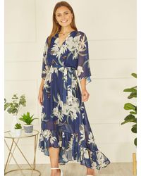 Yumi' - Kimono Floral Print Midi Dress - Lyst
