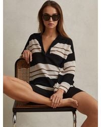 Reiss - Chloe - Black/ivory Striped Rugby Top - Lyst