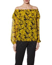 Gina Bacconi Floral Chiffon Print Top - Yellow