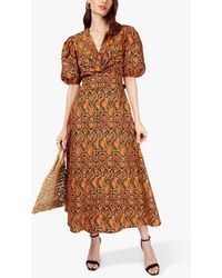 Somerset by Alice Temperley Snake Print Cotton Midi Dress - Brown