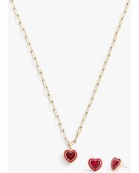 COACH - Enamel Heart Gold-tone Necklace And Earring Boxed Set - Lyst