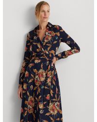 Ralph Lauren - Lauren Rowella Floral Print Crepe Midi Wrap Dress - Lyst