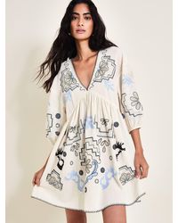 Monsoon - Hallie Embroidered Cotton Mini Dress - Lyst