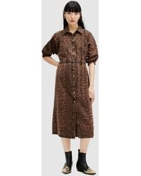 AllSaints - Osa Leopard Print Midi Shirt Dress - Lyst