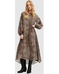 AllSaints - Jane Leppo Leopard Print Midi Dress - Lyst