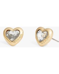 COACH - Crystal Heart Logo Stud Earrings - Lyst