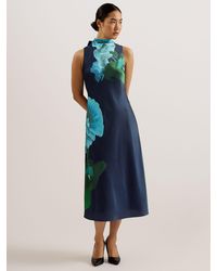 Ted Baker - Timava Floral-print Cowl-neck Woven Midi Dress - Lyst