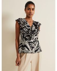 Phase Eight - Rosey Linen Blend Floral Print Ruffle Top - Lyst