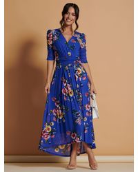 Jolie Moi - Haizley Floral Print Mesh Maxi Dress - Lyst