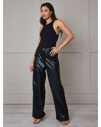 Chi Chi London - Faux Leather Wide Leg Trousers - Lyst