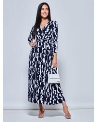 Jolie Moi - Geometric Print Long Sleeve Maxi Dress - Lyst