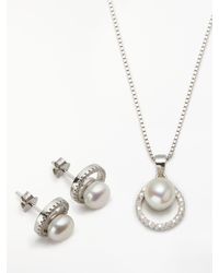 Lido - Crystal And Freshwater Pearl Round Stud Earrings And Pendant Necklace Jewellery Set - Lyst