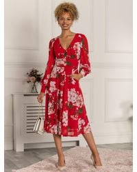 Jolie Moi - Long Sleeve Floral Mesh Midi Dress - Lyst