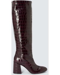 Stuart Weitzman - Flareblock 85 Leather Croc Embossed Knee High Boots - Lyst