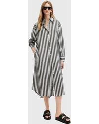 AllSaints - Ani Striped Midi Shirt Dress - Lyst